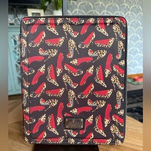 6/$25 Nicole Miller Red and Leopard Stiletto Heel Print Hardcover IPad Cass